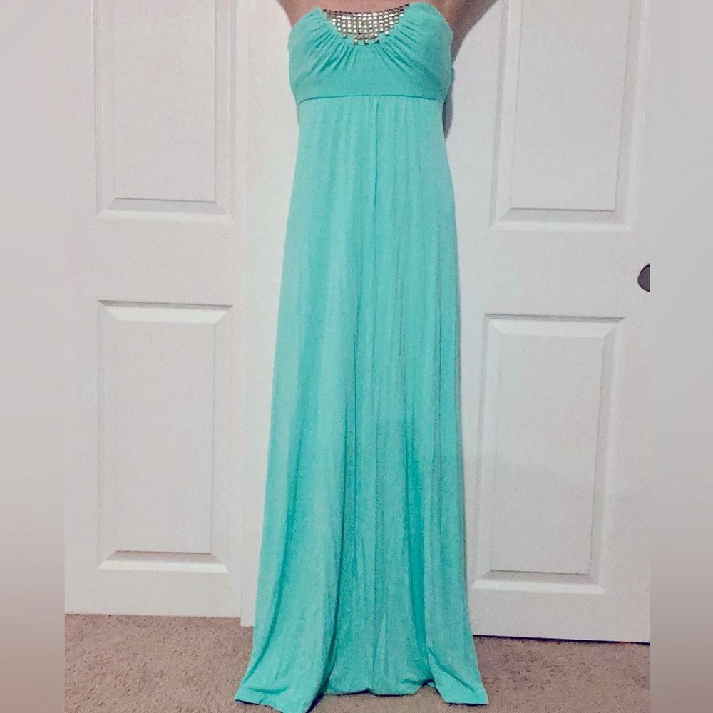 Blue long dress with open back